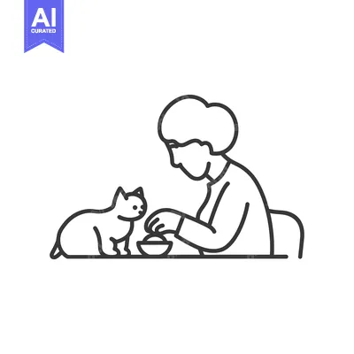 Aset premium populer: Woman Feeding a Cat at a Table