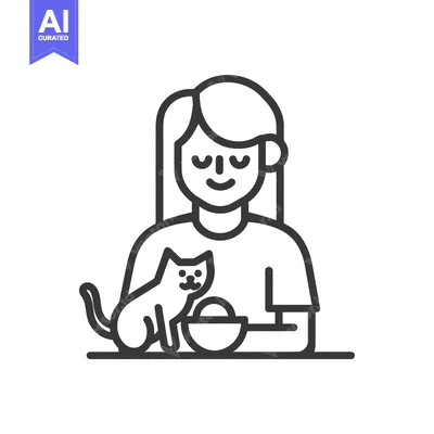 Aset premium populer: Woman Feeding Cat From Bowl