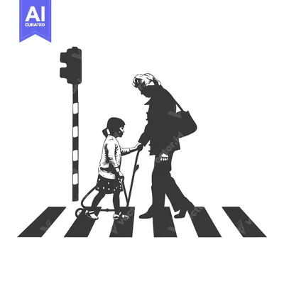 Woman helping child cross a crosswalk