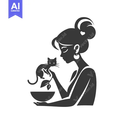 Premium design asset: Woman Holding a Cat and Bowl