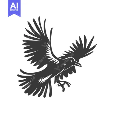 Popular premium asset: A black silhouette of a crow in mid-flight with its wings outstretched