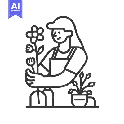 Woman Holding a Flower and Standing Near a Potted Plant