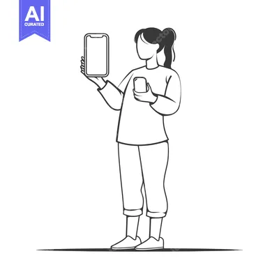 Aset desain premium: Woman Holding and Looking at a Smartphone