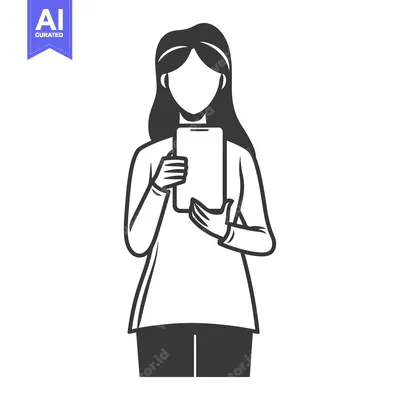 Woman Holding a Smartphone with a Faceless Portrait
