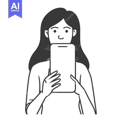 Aset desain premium: Woman Holding a Smartphone with a Neutral Expression