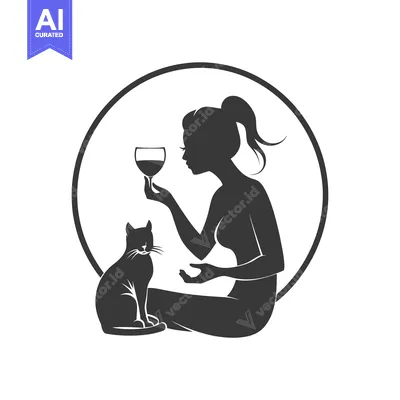 Aset premium populer: Woman Holding a Wine Glass with a Cat Beside Her