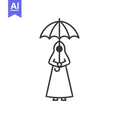Woman in Abaya Holding Umbrella, Line Art Illustration
