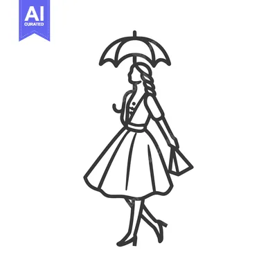 Woman in a Dress Walking with an Umbrella