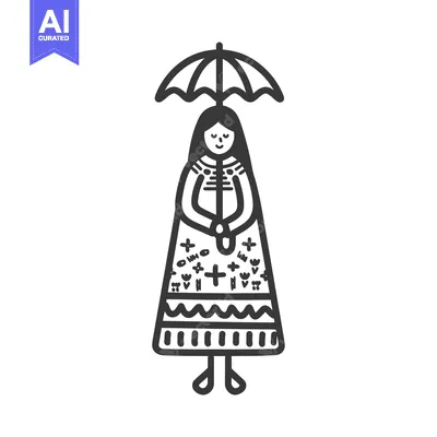 Woman in a dress with an umbrella and floral patterns