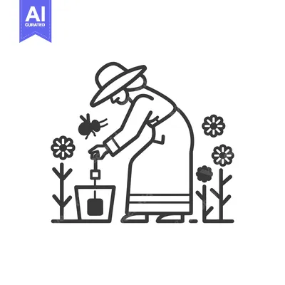 Woman in a Hat Planting a Flower in a Garden