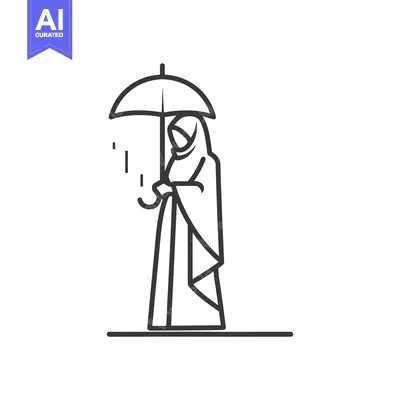 Woman in a Hijab Holding an Umbrella in the Rain
