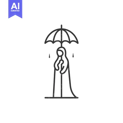 Aset desain premium: Woman in a Hijab Protected by an Umbrella in the Rain