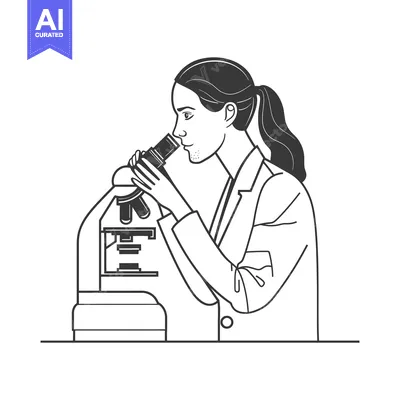 Aset premium populer: Woman in a lab coat looking through a microscope