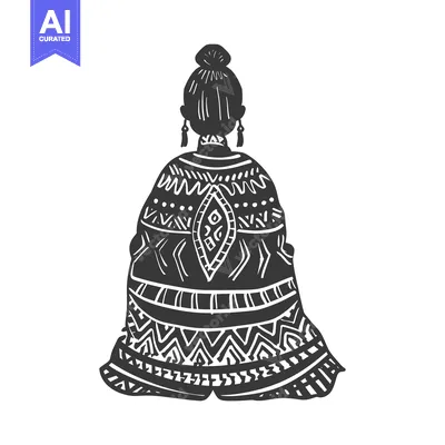 Woman in a patterned shawl with a bun