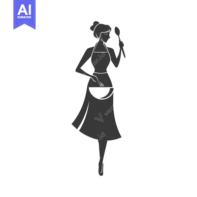 Woman in apron holding a mixing bowl and spoon