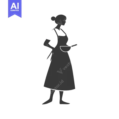 Woman in Apron Holding Bowl and Utensil