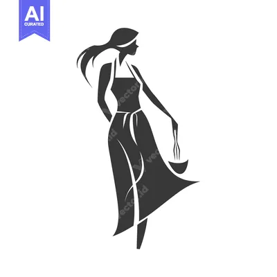 Woman in Apron Holding Whisk and Bowl, Stylized Silhouette