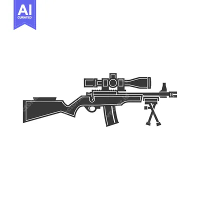 A black silhouette of a rifle with a scope and bipod