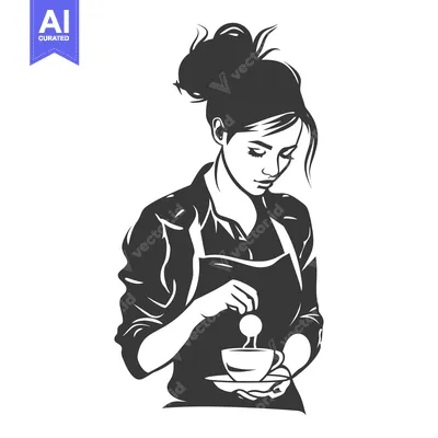 Woman in Apron Serving a Cup of Coffee with Steam