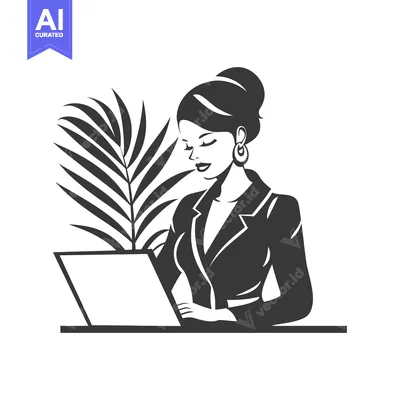 Woman in a Suit Using a Laptop with Palm Leaves