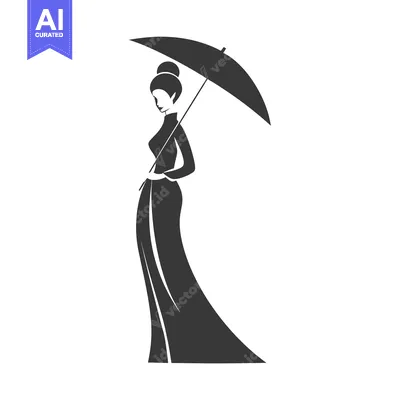Woman in Dress Holding an Umbrella Silhouette