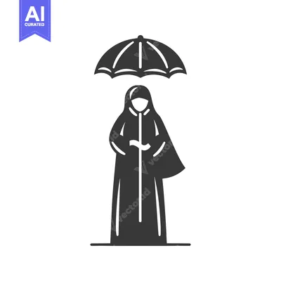 Woman in Hijab Standing Under an Umbrella