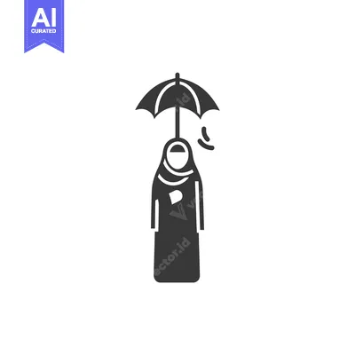 Woman in Hijab Standing Under Umbrella