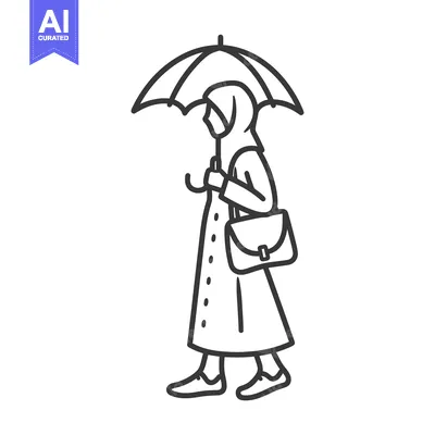 Woman in Hijab Walking with Umbrella and Bag