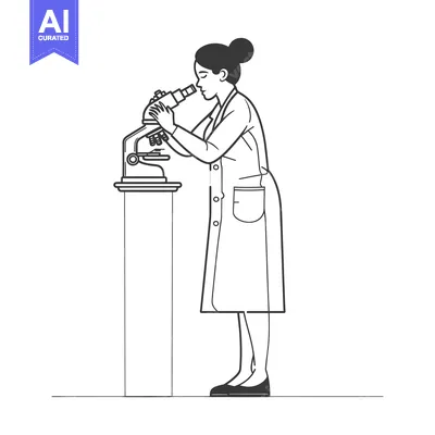 Aset desain premium: Woman in Lab Coat Looking Through a Microscope