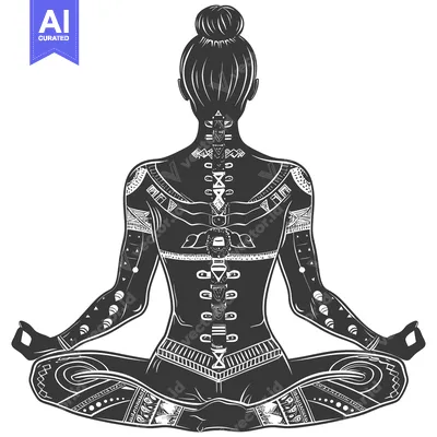 Woman in Lotus Pose with Geometric Body Art
