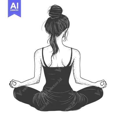 Woman in Meditation Pose, Back View Sketch