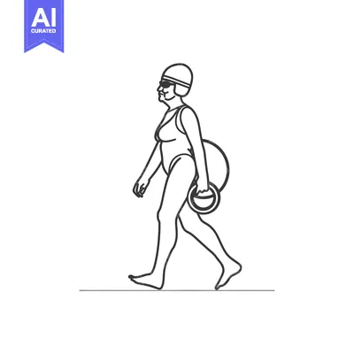 Woman in Swimsuit Walking with Pool Float