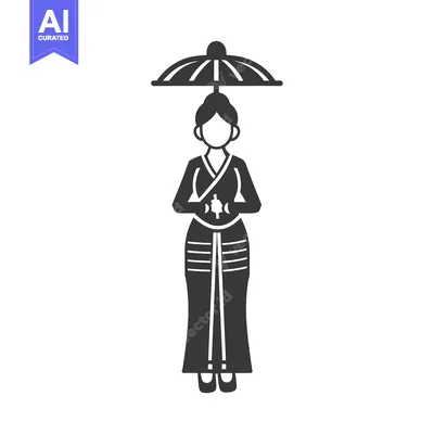 Woman in Traditional Asian Clothing with Umbrella