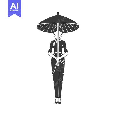 Woman in Traditional Asian Dress Holding an Umbrella