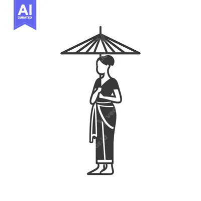 Premium design asset: Woman in Traditional Clothing Holding an Umbrella