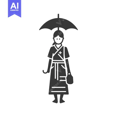 Woman in Traditional Clothing Holding Umbrella and Bag
