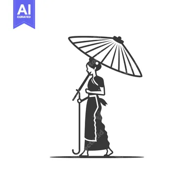 Woman in Traditional Clothing Walking with an Umbrella