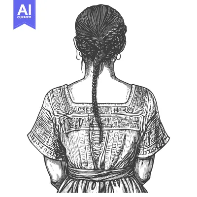 Aset desain premium: Woman in Traditional Clothing with Braided Hair from Behind
