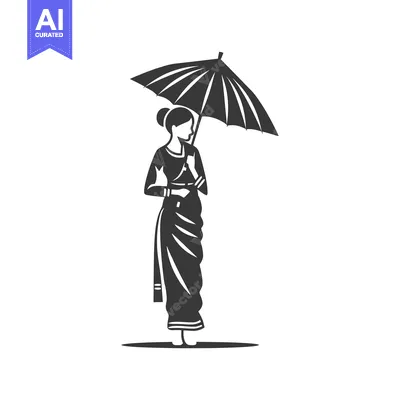 Woman in Traditional Dress Holding Umbrella