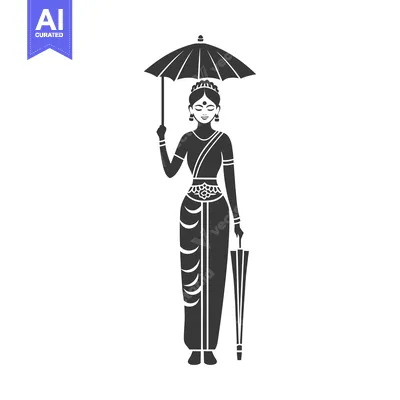 Woman in Traditional Indian Clothing with Umbrella