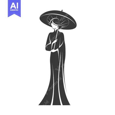 Aset premium populer: Woman in Traditional Japanese Kimono Holding an Umbrella