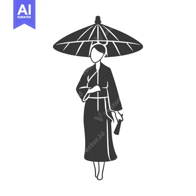 Woman in Traditional Japanese Kimono with Umbrella and Fan
