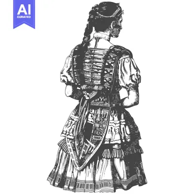 Woman in Traditional Romanian Folk Costume Facing Away