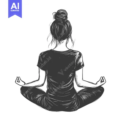 Woman in Yoga Pose with Bun Hairstyle, Sketch Illustration