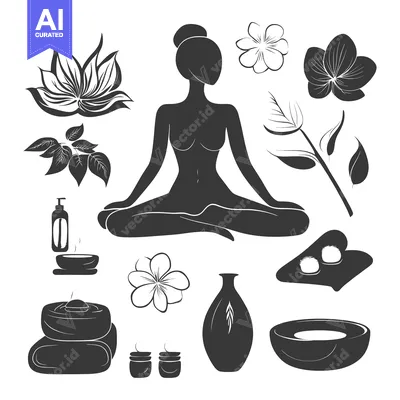 Woman in Yoga Pose with Spa and Wellness Elements