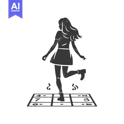 Woman Jumping on a Numbered Grid with Musical Notes