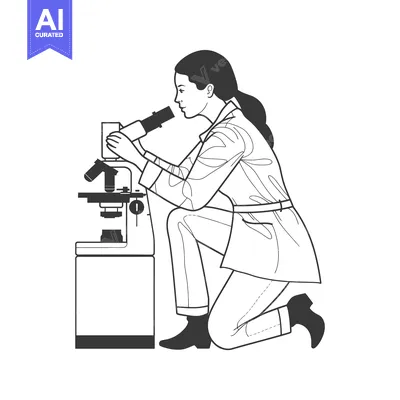 Woman Kneeling and Examining a Specimen Under a Microscope