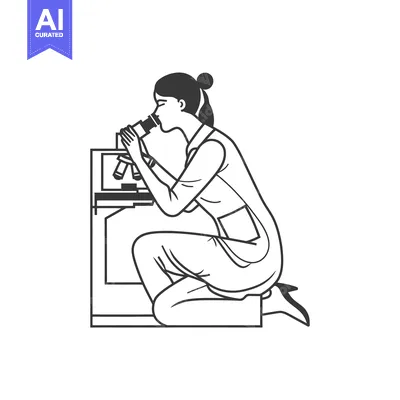 Woman kneeling and looking through a microscope