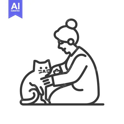 Woman Kneeling and Petting a Cat