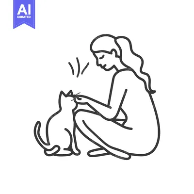 Woman petting a cat sitting on the floor